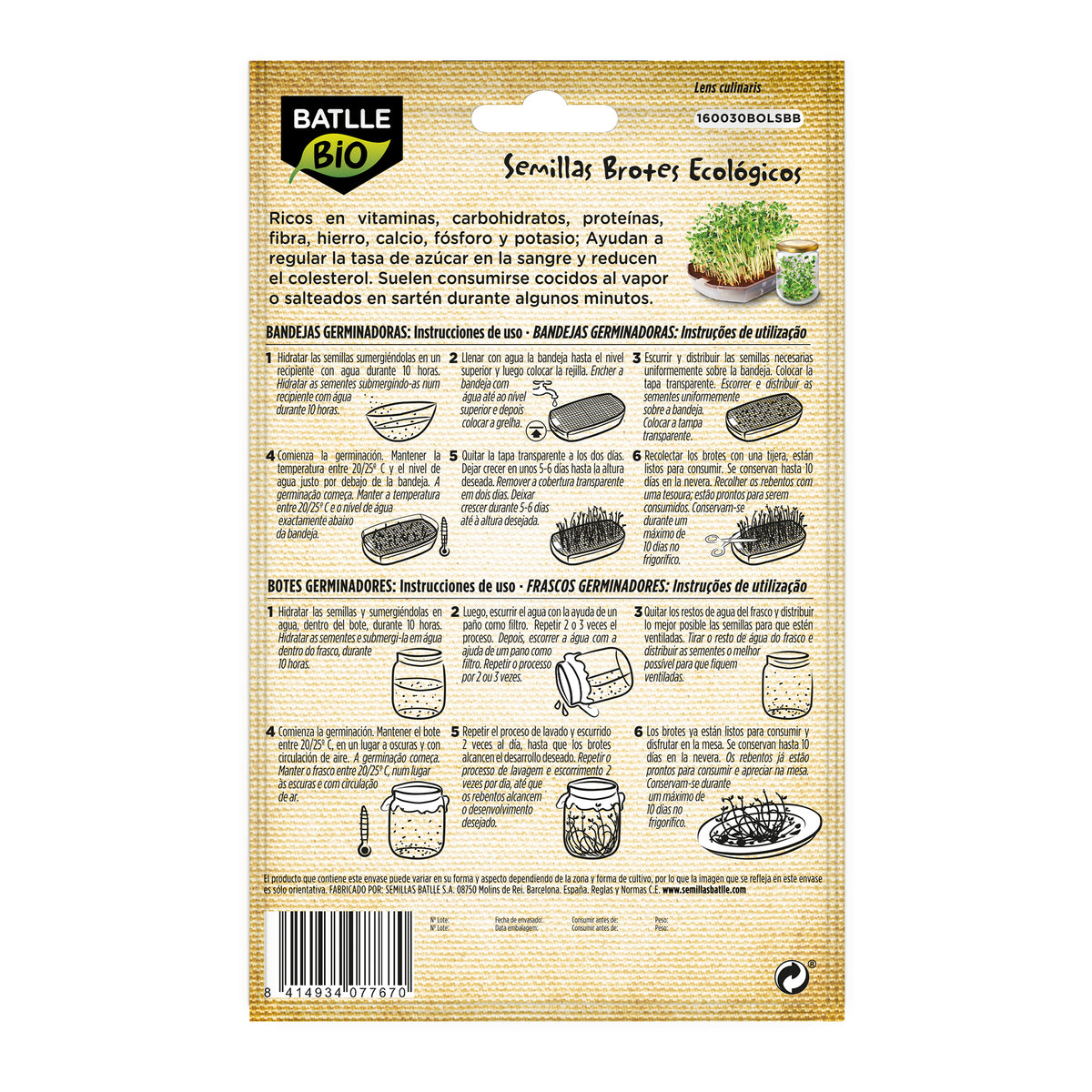 Biologische linzenzaadjes voor kiemgroenten Batlle