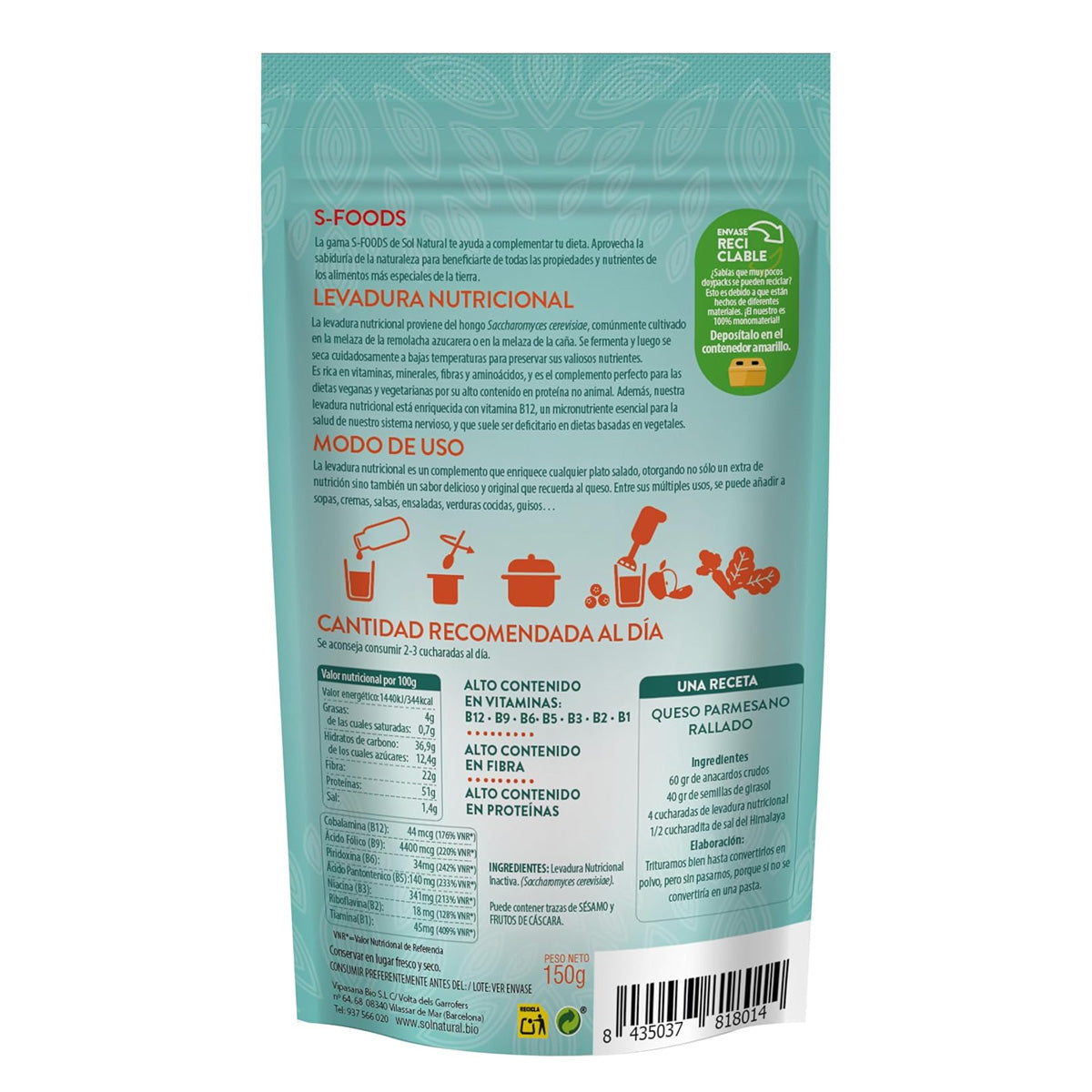Näringsjäst med vitamin B12 Sol Natural 150 g