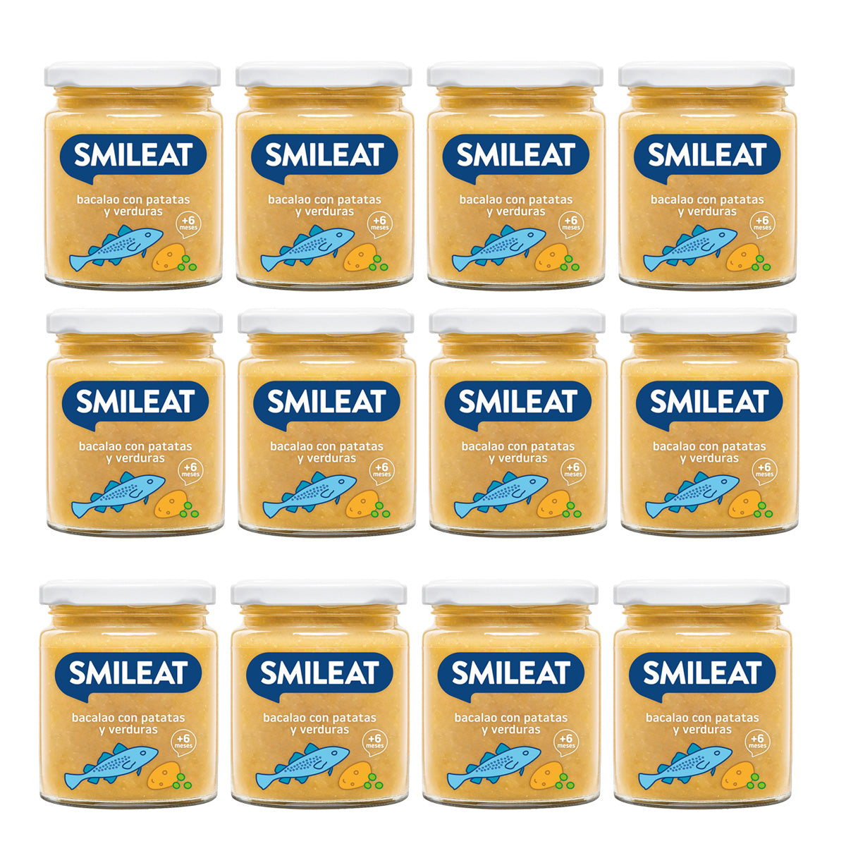 Pack of 12 organic jars of organic vegetables with cod 230 g