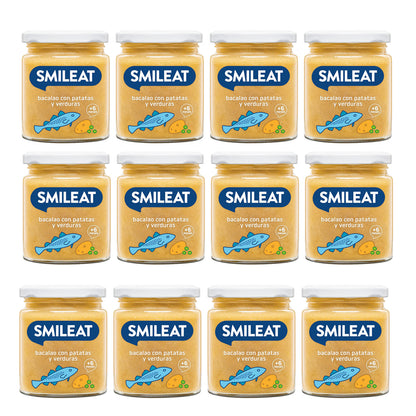 Pack of 12 organic jars of organic vegetables with cod 230 g