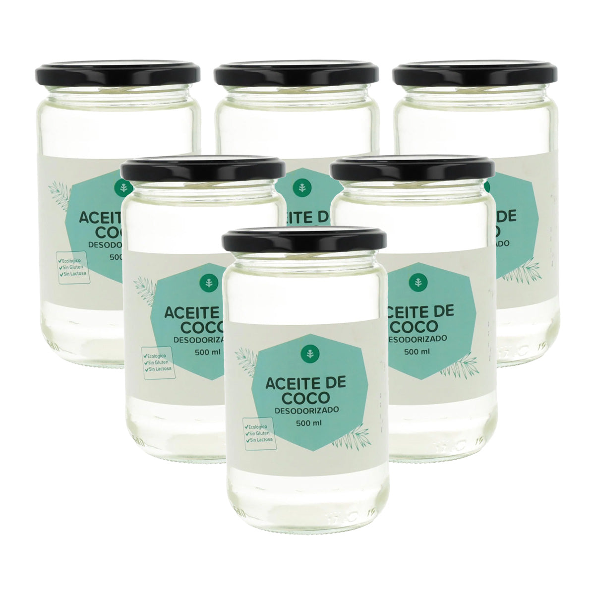 Pack of 6 ECO Planeta Huerto deodorised coconut oil 500 ml
