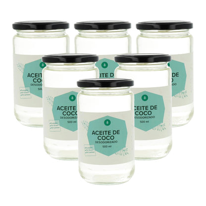 Pack of 6 ECO Planeta Huerto deodorised coconut oil 500 ml