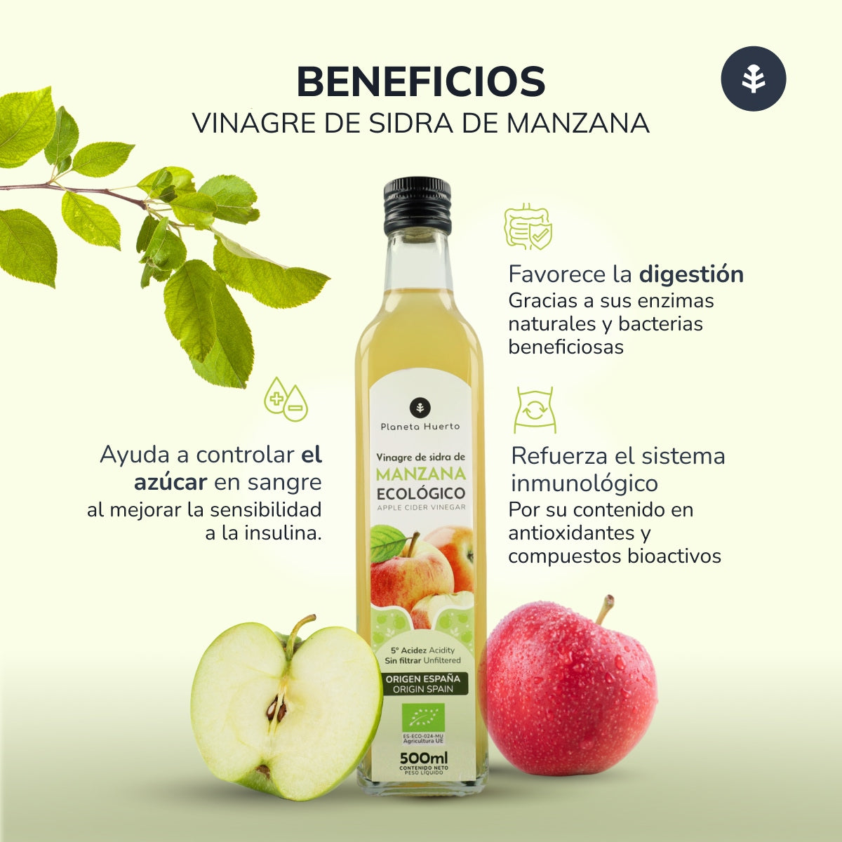 Pack 6x Vinagre de sidra de manzana sin filtrar ECO Planeta Huerto 500 ml