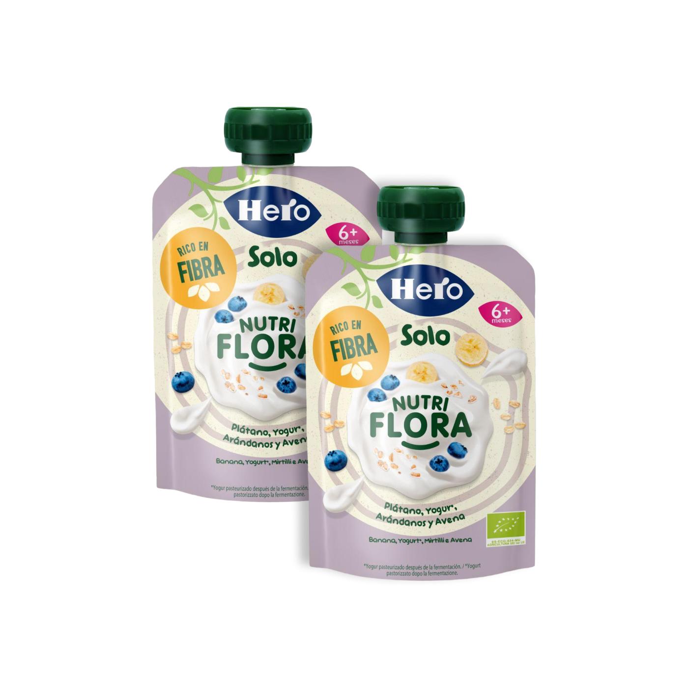 Aktionspackung 2xBeutel Nutri Flora mit Bananen-, Heidelbeer-, Joghurt- und Hafergeschmack 100 g Hero Solo
