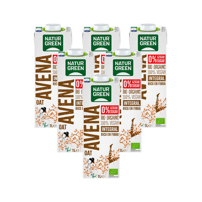 6-pack NaturGreen ekologisk fullkornsdryck med havre, 0 % socker, 1 l