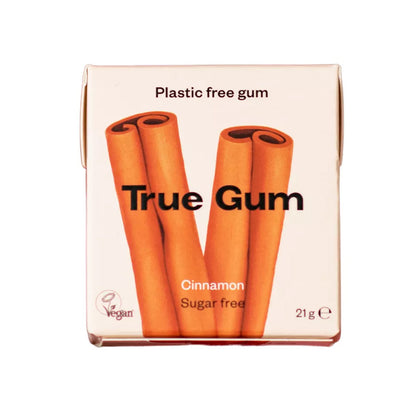Plastic-free cinnamon chewing gum True Gum 21 g