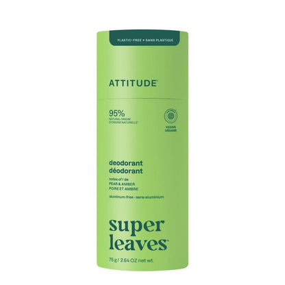 Dezodorant Super leaves - Gruszka i bursztyn - bez plastiku, Attitude, 75 g