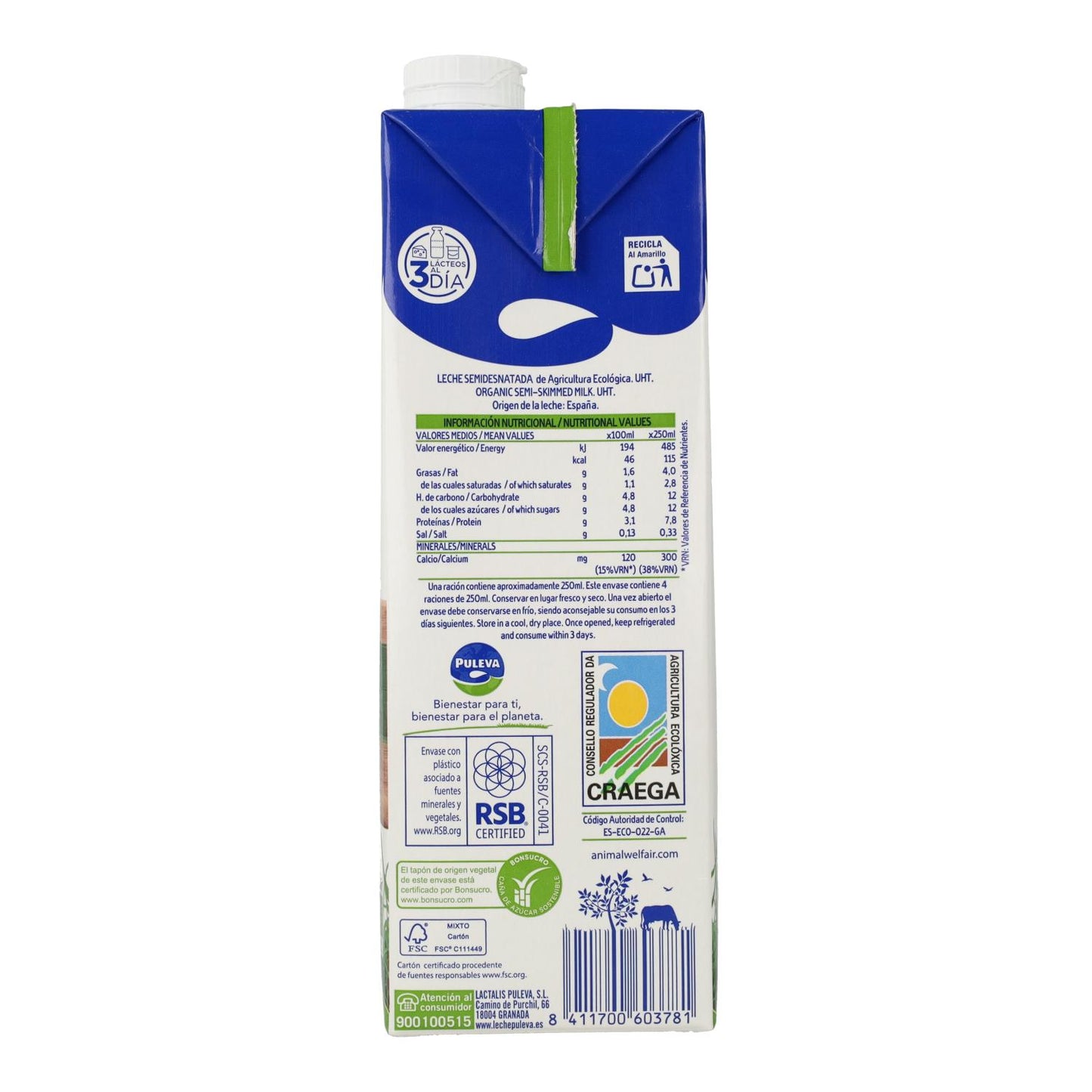 Ökologische fettarme Milch Puleva, 1 l