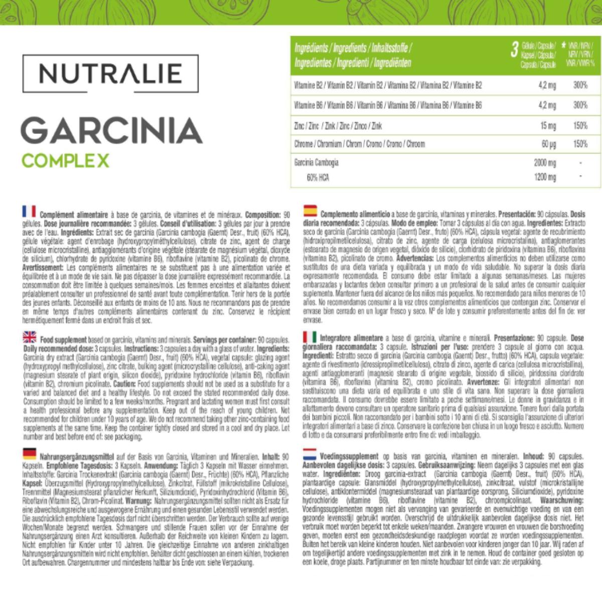 Nutralie Garcinia Cambogia + Chrom + Zink + Vitamine B2 und B6 90 Kapseln