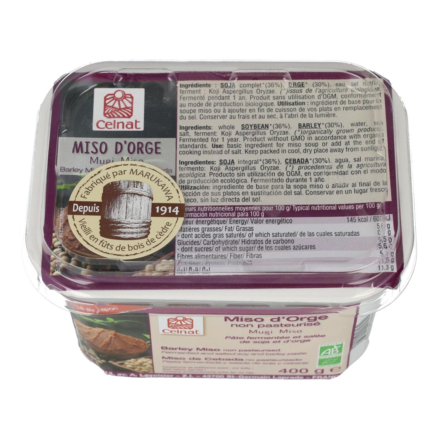 Celnat Unpasteurised Barley Miso 400g