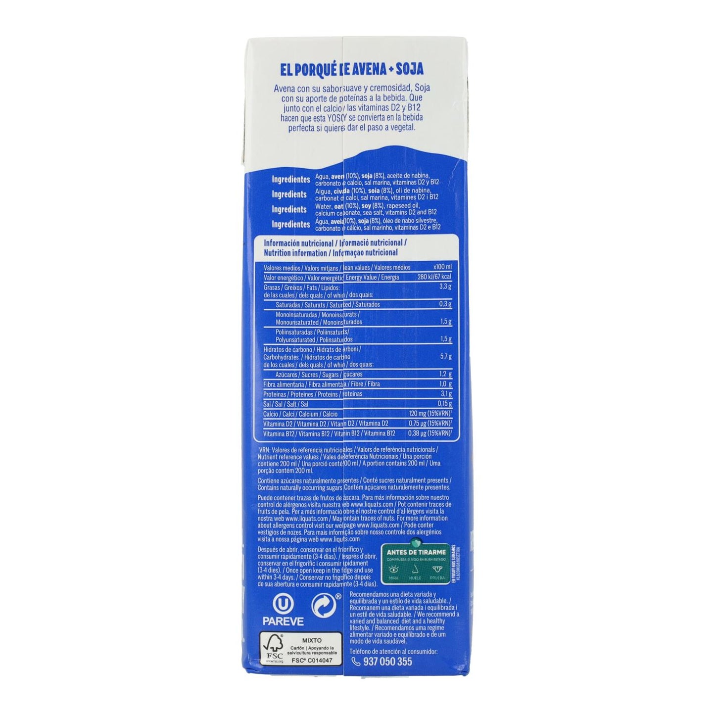 Lot de 6 boissons YOSOY NO ES LECHE à l'avoine et au soja sans gluten YOSOY 1 L