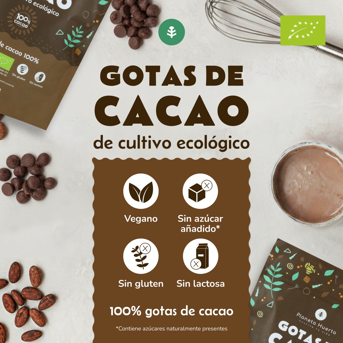 Chokladdroppar 100% kakao ECO Planeta Huerto 200 g