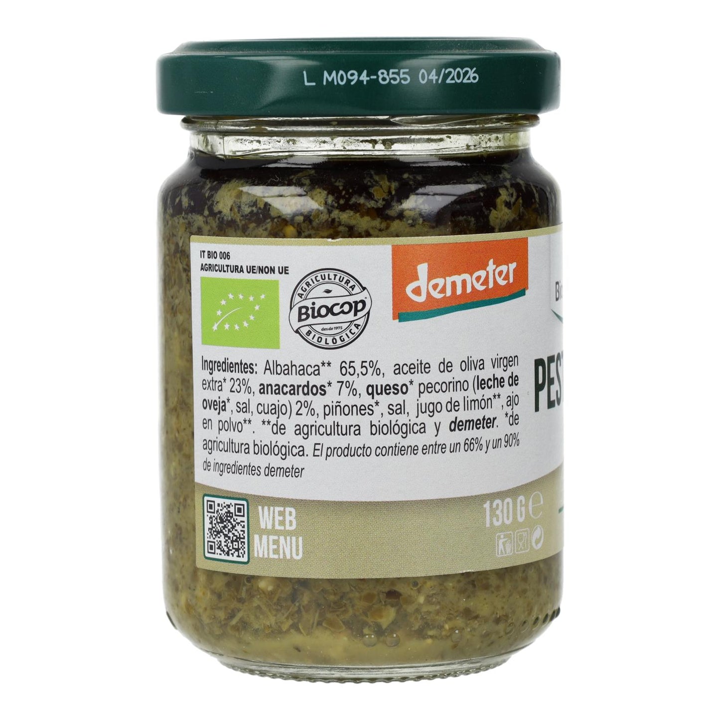 Grünes Basilikum-Pesto mit Pecorino und Cashewnüssen Bio Demeter Organica Italia 130 g