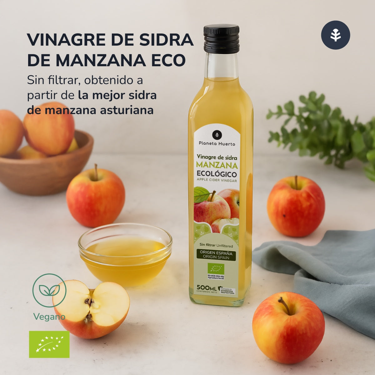 Pack of 3 x ECO Planeta Huerto Unfiltered Apple Cider Vinegar 500 ml