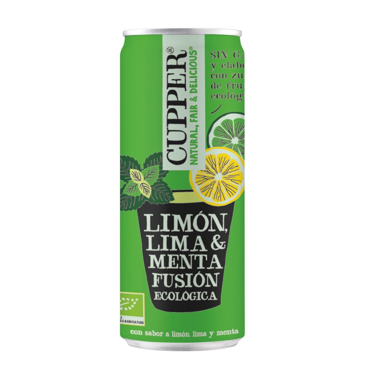 Pack of 12 Bio Cupper Mint, Lemon and Lime Soft Drinks 250 ml