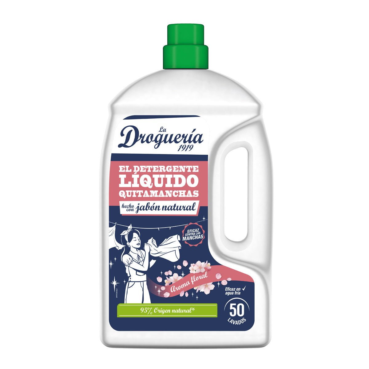 Detergente líquido con jabón natural aroma floral botella LA DROGUERIA 1919 50 dosis