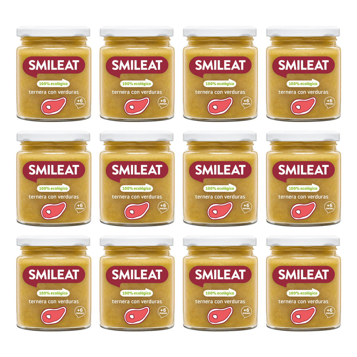 Pakket 12x potjes biologische kalfsvlees en groenten +6 maanden Smileat 230 g