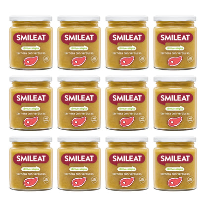 Pakket 12x potjes biologische kalfsvlees en groenten +6 maanden Smileat 230 g