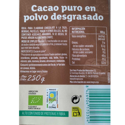 Ren ekologisk avfettad kakaopulver Biográ 250 g