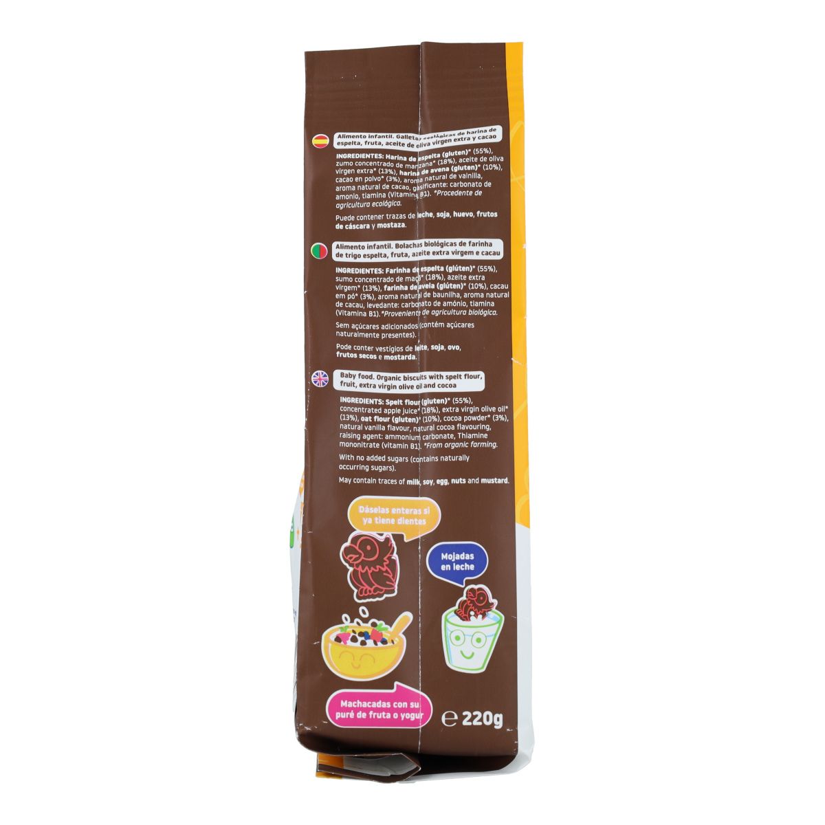 Organic spelt, oat and cocoa biscuits 220 g Smileat