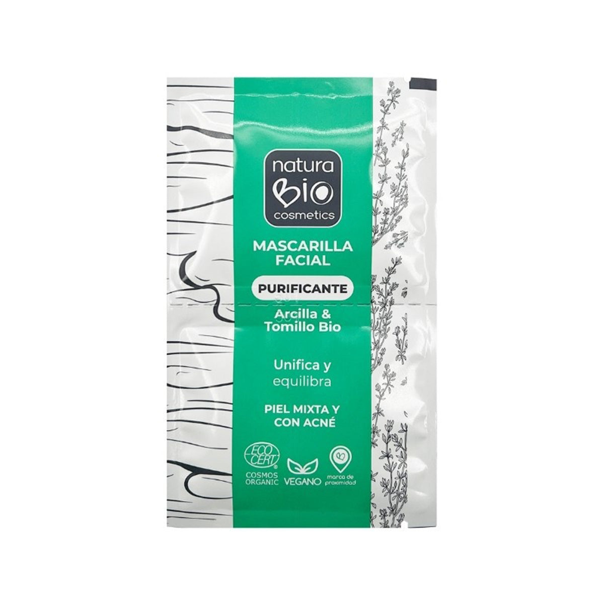 Mascarilla facial purificante Naturabio 2 x 7,5 ml
