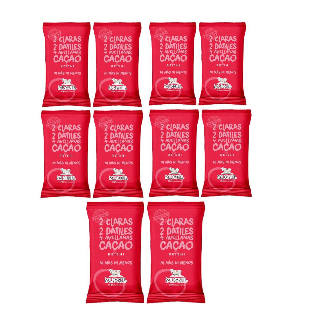 Pakket 10 x PaleoBull energiereep met dadels, hazelnoten, Reishi en cacao, 50 g