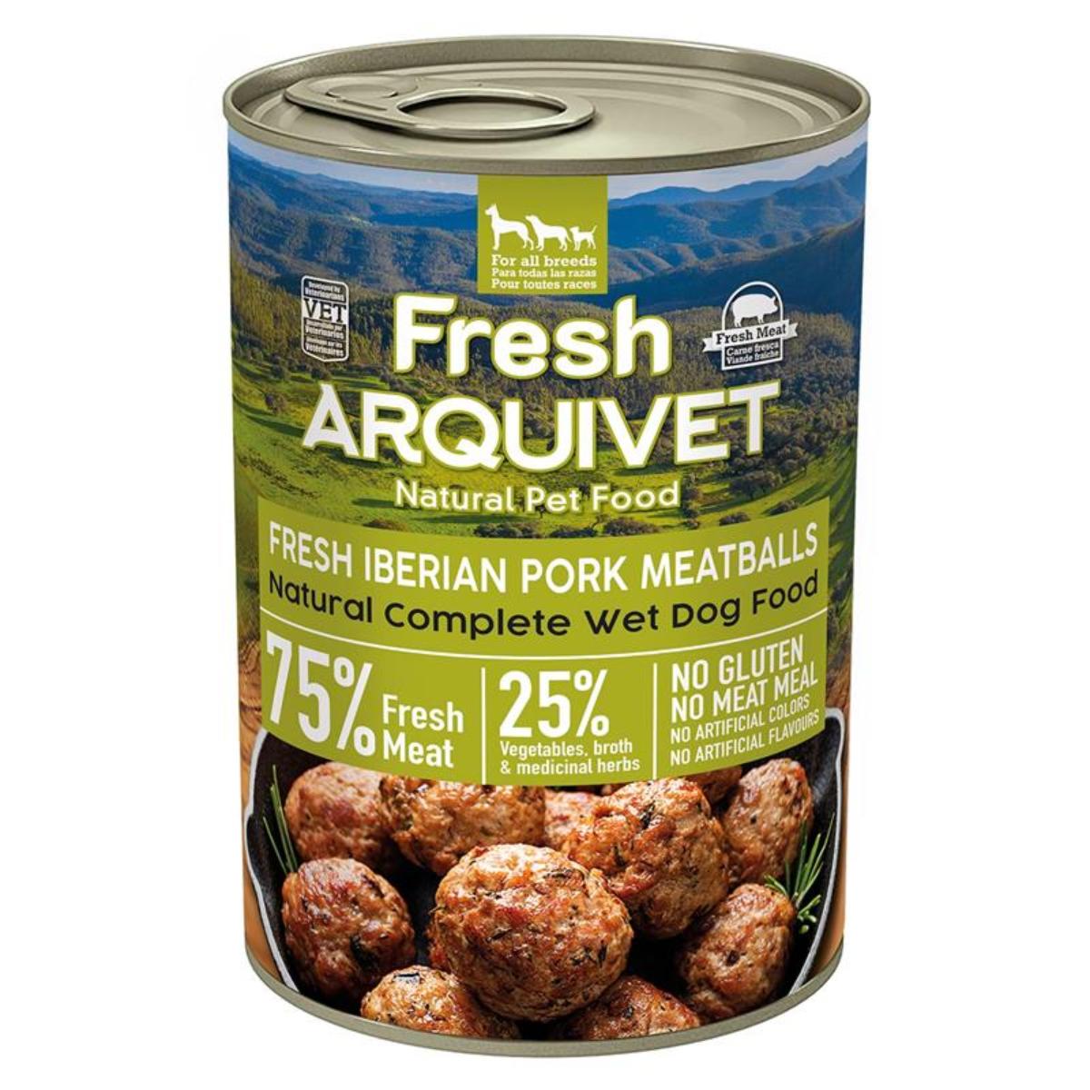 Boulettes de viande de porc frais Arquivet 400 g Nourriture humide pour chien au porc ibérique, potiron et haricots verts