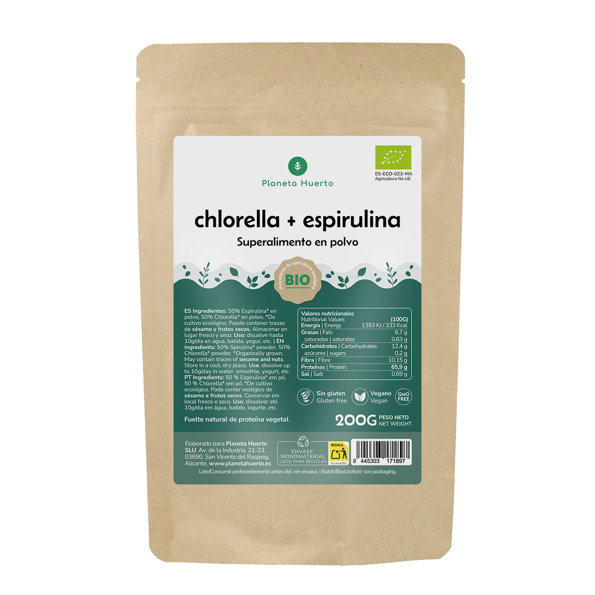 Chlorella + Spirulina poeder Planeta Huerto 200 g