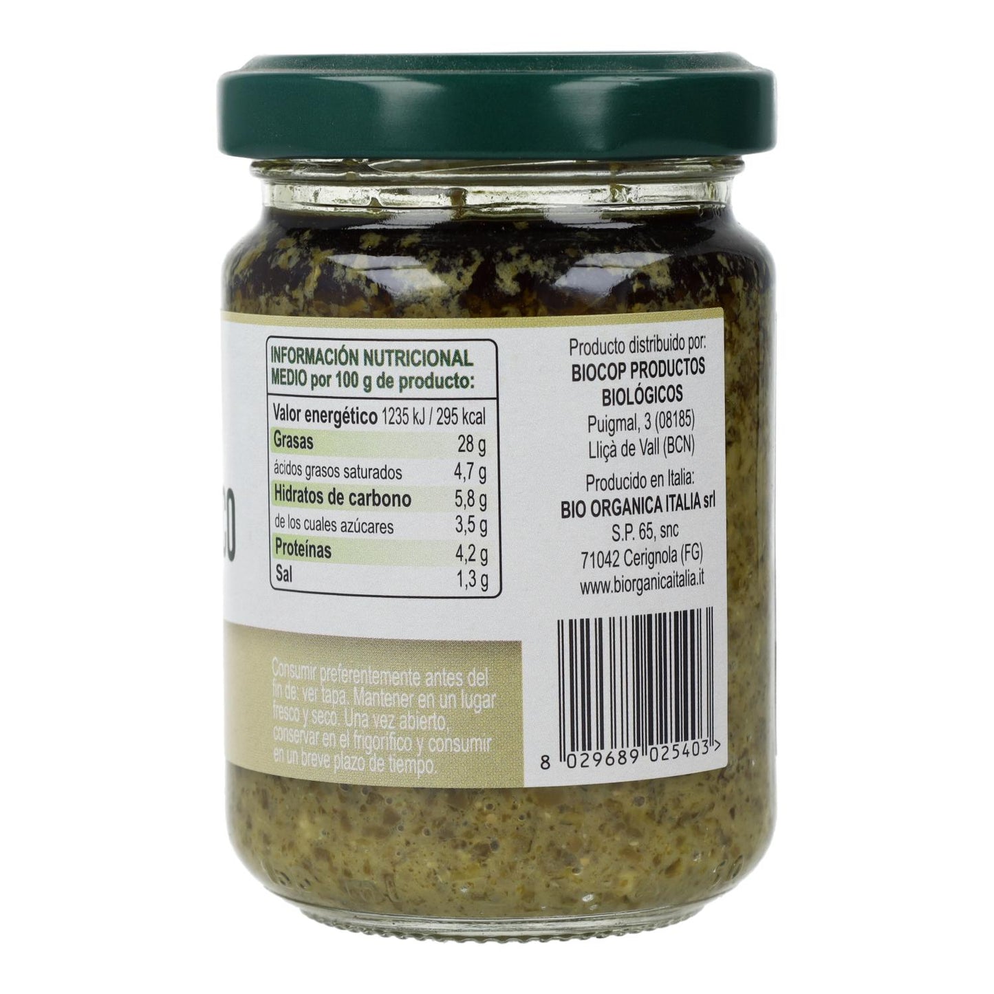 Grünes Basilikum-Pesto mit Pecorino und Cashewnüssen Bio Demeter Organica Italia 130 g