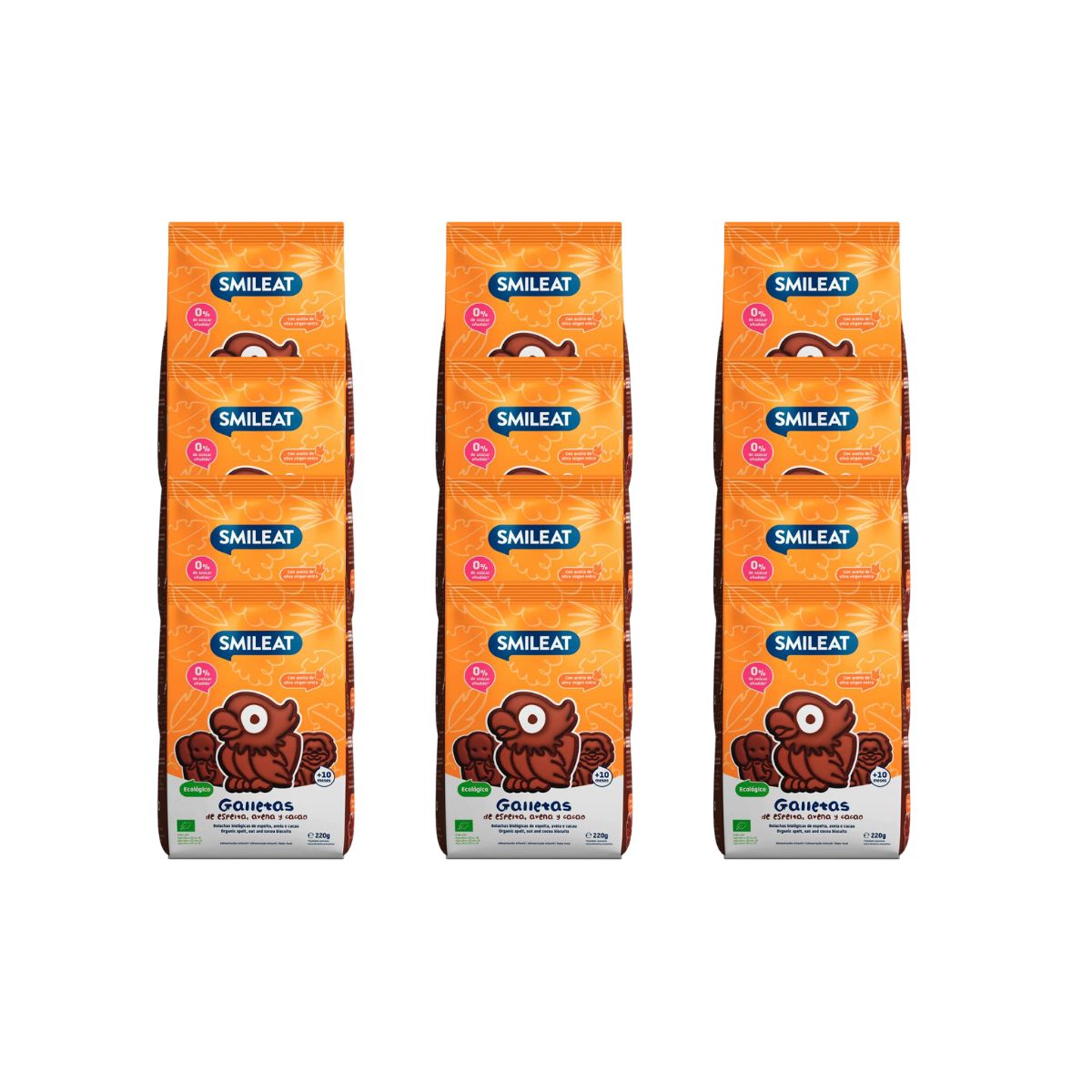 Pakket 12x Spelt-, haver- en cacaokoekjes ECO 220 g Smileat