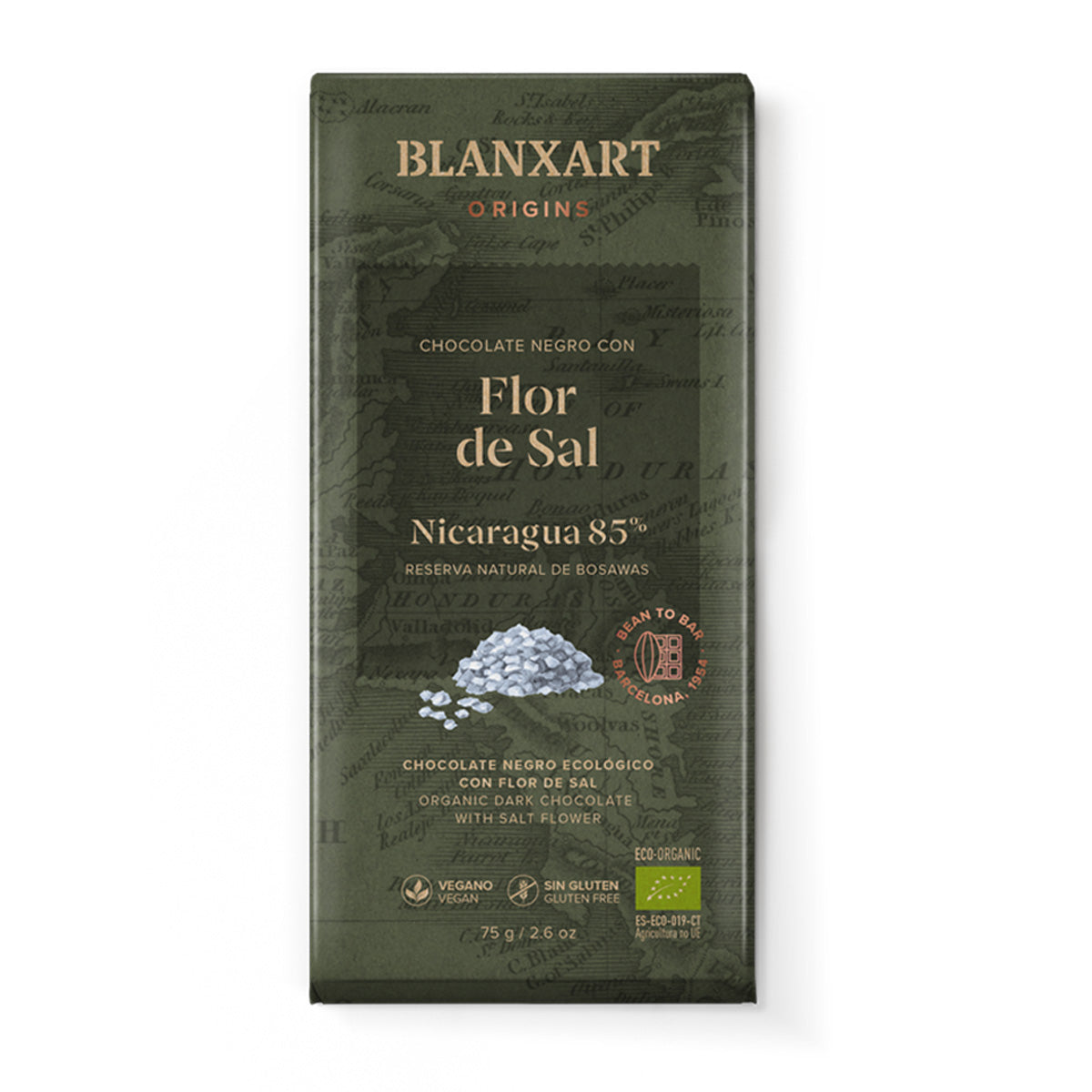 Choklad Nicaragua 85 % med Flor de Sal Eco Vegano Glutenfri Blanxart 75 g