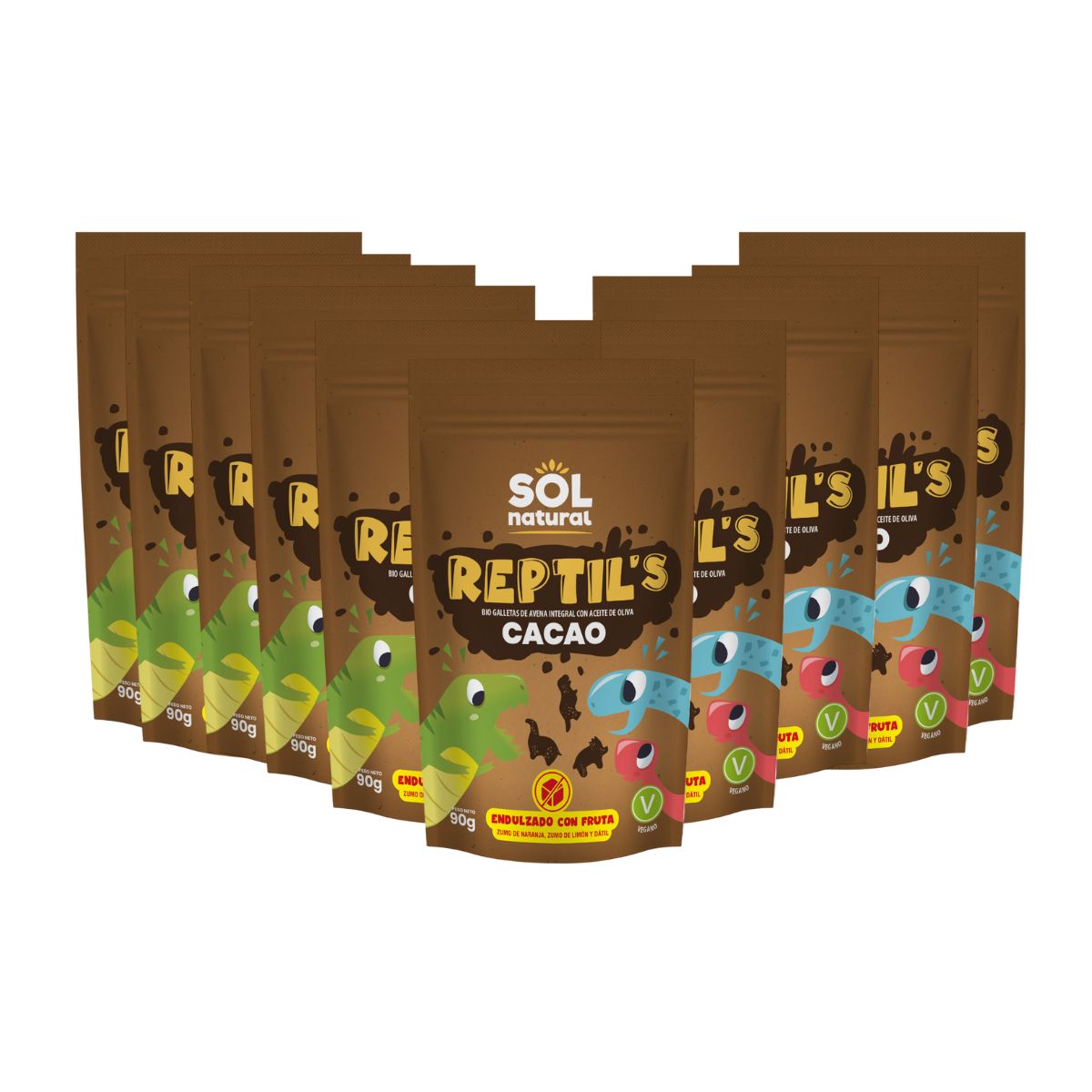 Pack 10x Biscuits pour enfants à l'avoine, aux fruits et au cacao bio Sol Natural 90 g