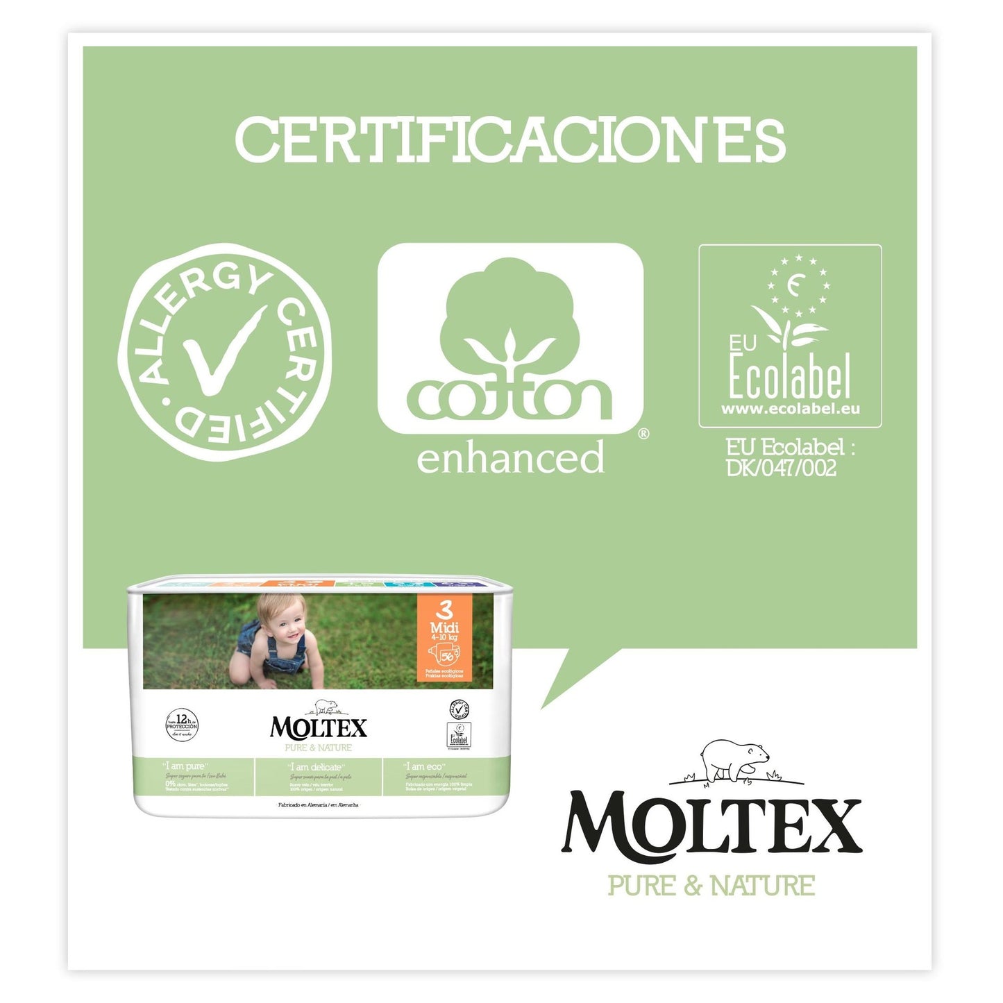 Windeln T3 (4-10 kg)  Moltex Pure & Nature, 56 Stück