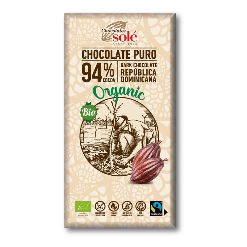 Chocolat noir 94 % bio Chocolates Solé 100 g