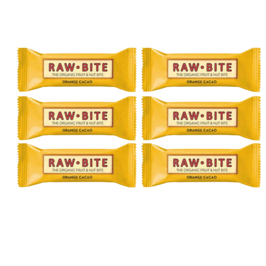 Pack of 6 Raw-Bite Organic Bars, Cocoa and Orange, 50 g