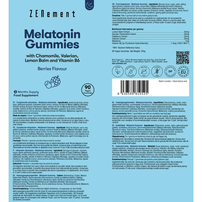 Melatonine-gummies met kamille, valeriaan, citroenmelisse en vitamine B6 Zenement, 90 gummies