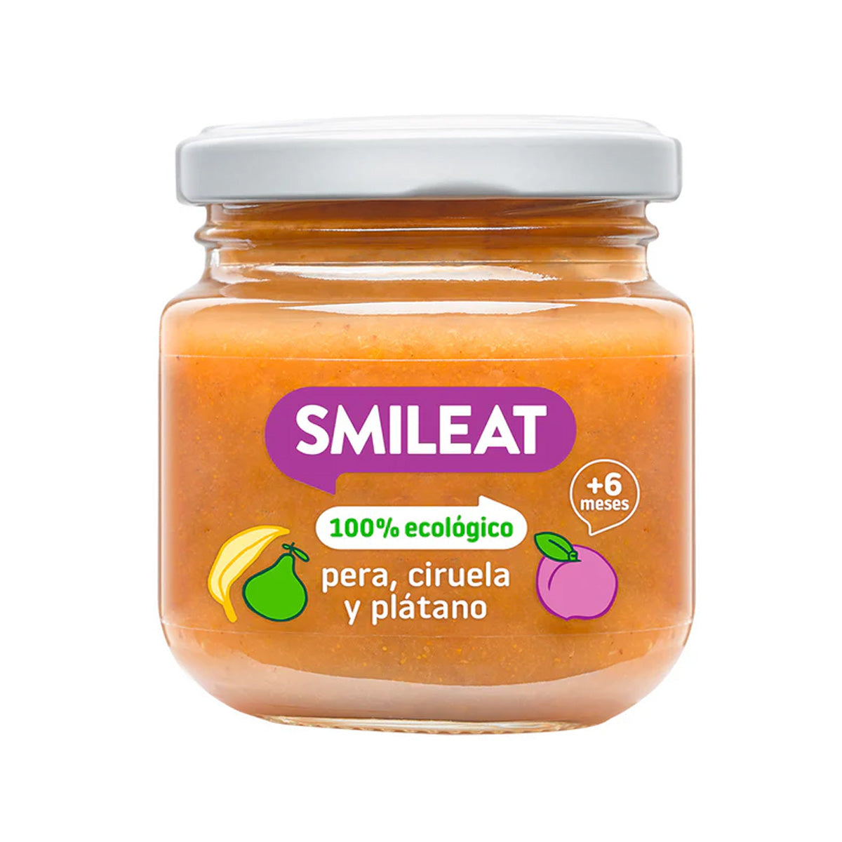 Bio-Glas mit Birne, Pflaume und Banane +6 Monate Smileat 130 g