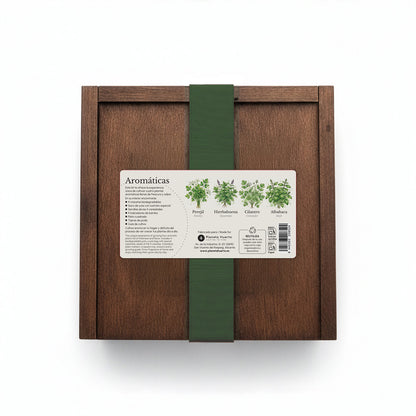 Kit de Cultivo de Aromáticas en Caja de Madera – Regalo Original Planeta Huerto