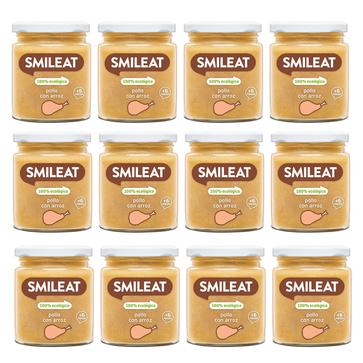 Zestaw 12 słoiczków BIO kurczak z ryżem +6 miesięcy Smileat, 230 g