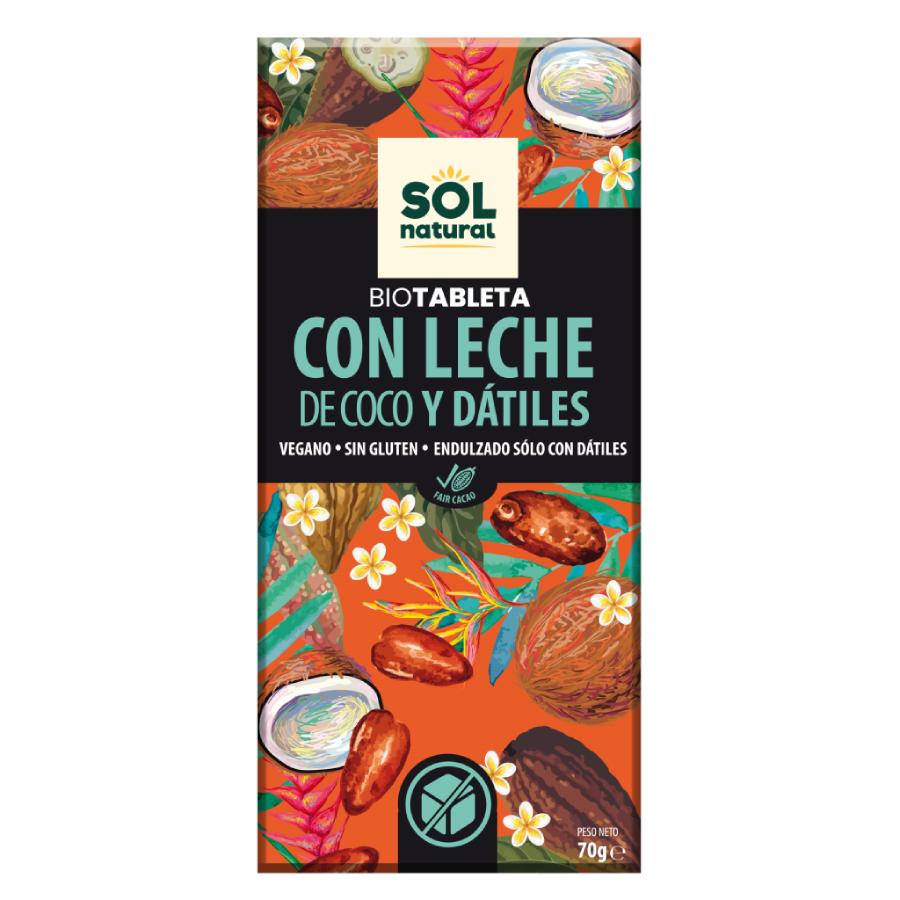 Tablette de chocolat végétalien au lait de coco et aux dattes Bio Sol Natural 70 g