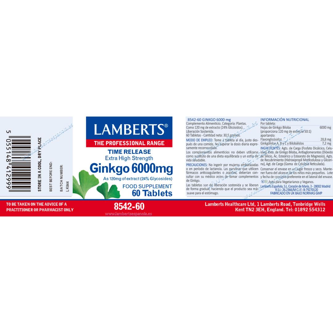 Ginkgo Biloba 6,000 mg, Lamberts 180 tablets