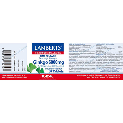 Ginkgo Biloba 6,000 mg, Lamberts 180 tablets