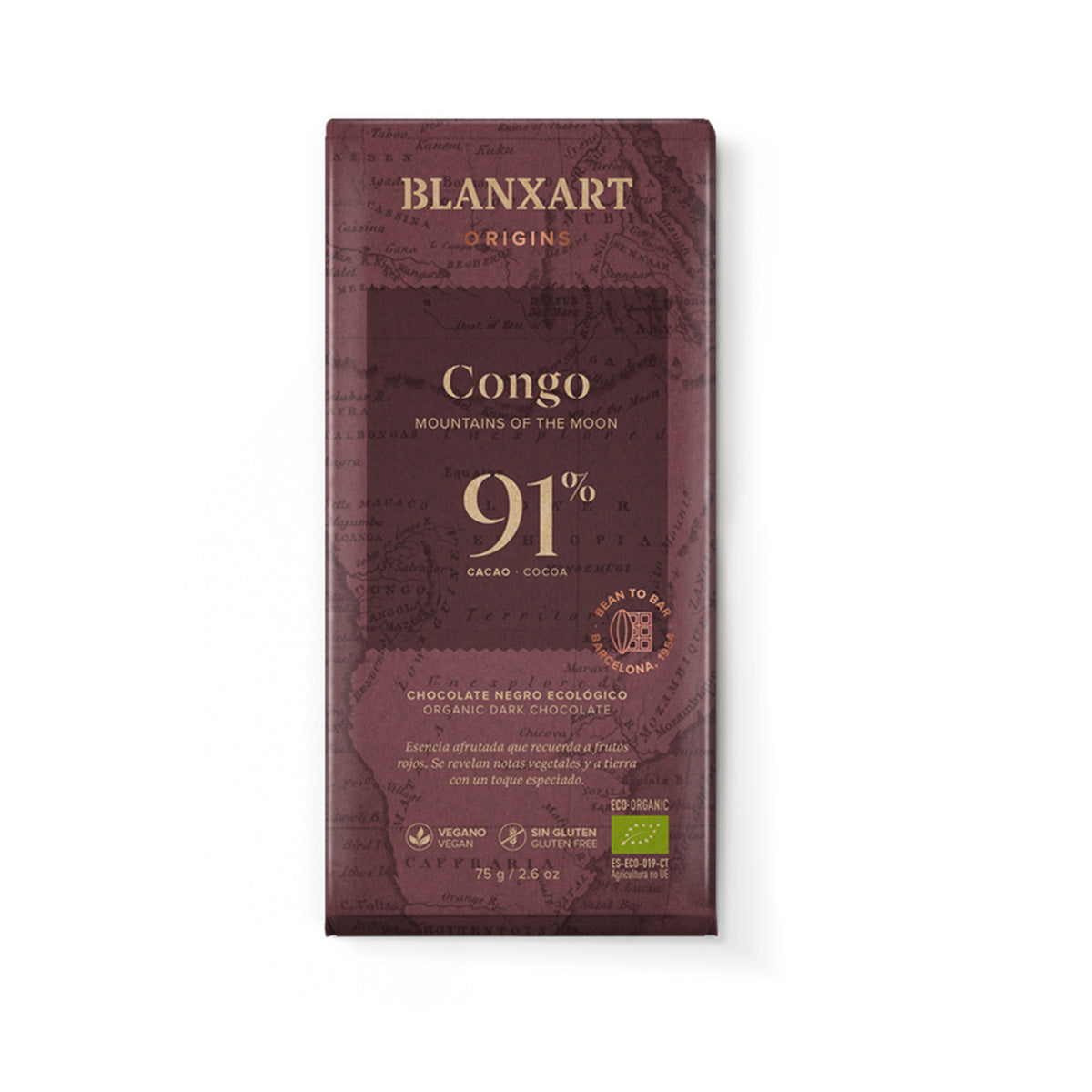 Chocolat noir 91 % Congo Eco Vegan Sans gluten Blanxart 75 g