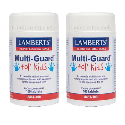Pack 2x Multi-Guard för barn. Vitaminer och mineraler, Lamberts, 100 tuggtabletter
