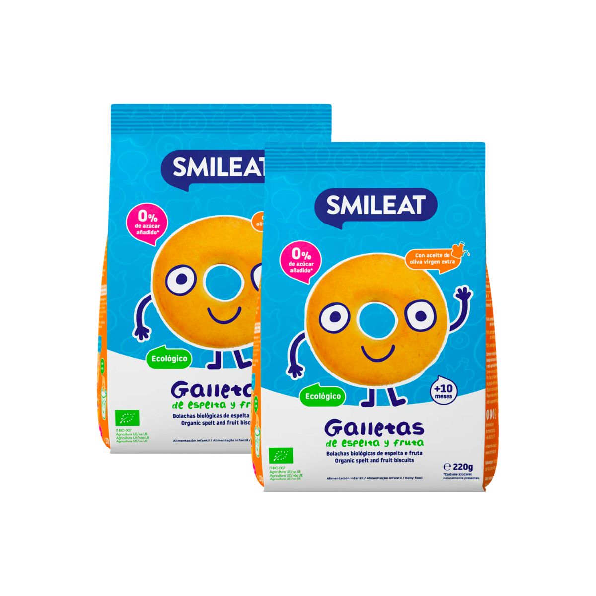 Promotional pack of 2 Smileat organic spelt biscuits with apple for children, 220 g