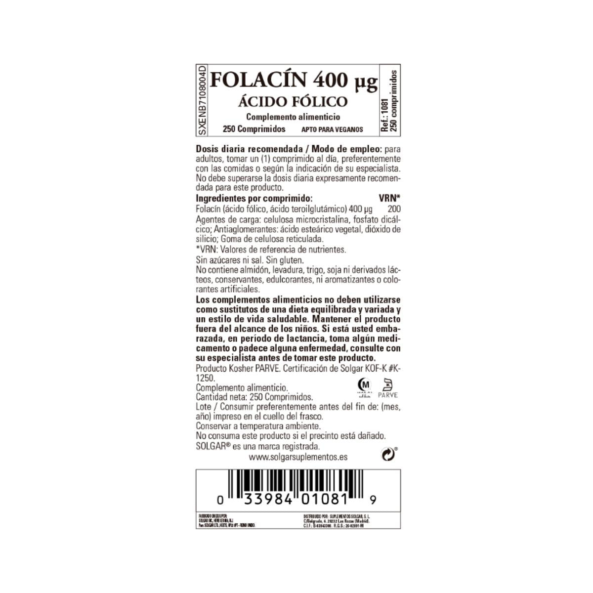 Folsyra Folacin 250 kapslar