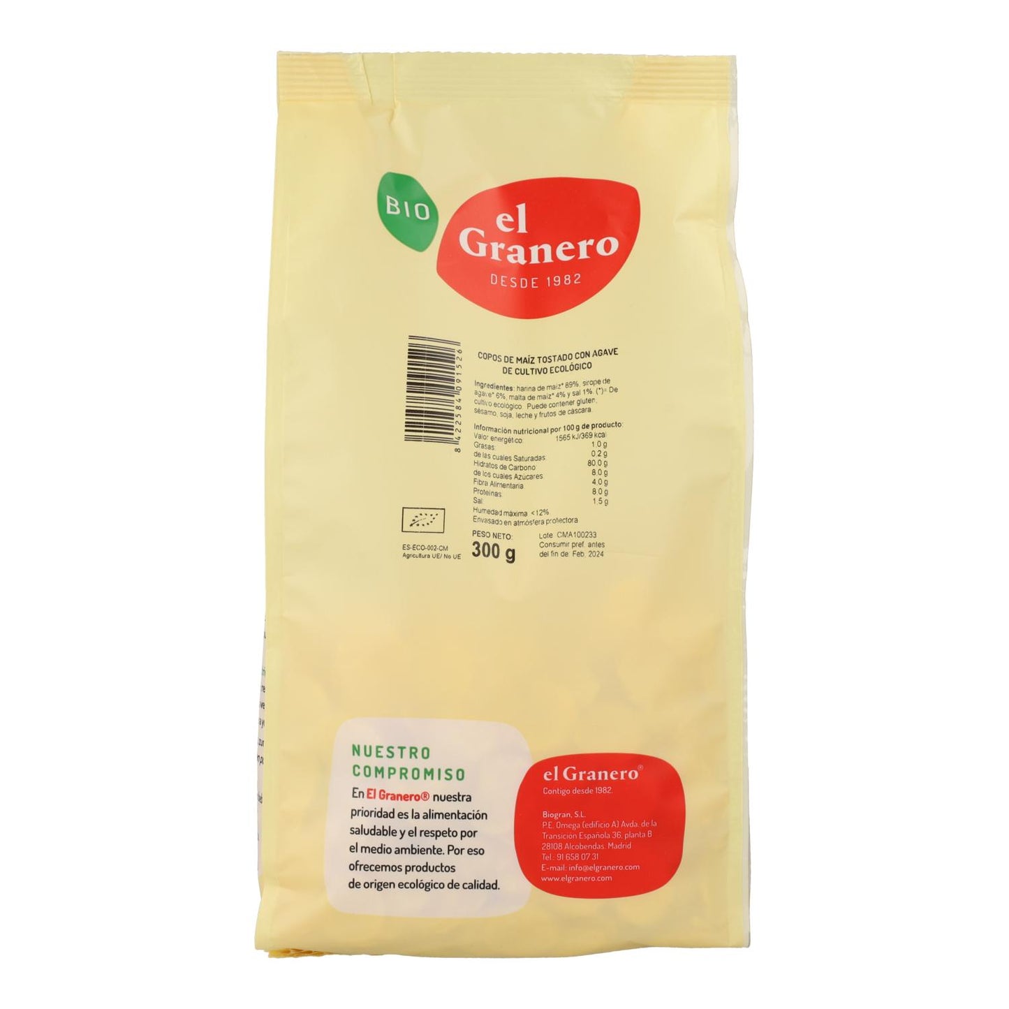 Fiocchi di mais tostato con agave BIO El Granero, 300 g