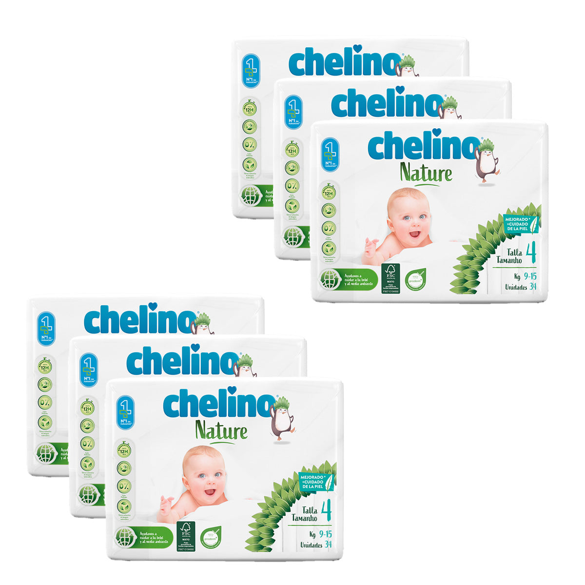 6er-Pack Windeln T4 9-15 kg Chelino Nature 34 Stück