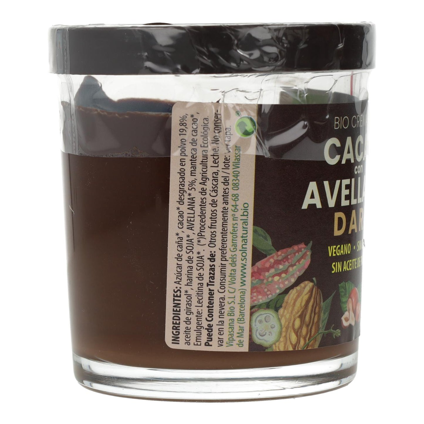 Crema vegana de cacao dark con avellanas bio Sol Natural 200 g