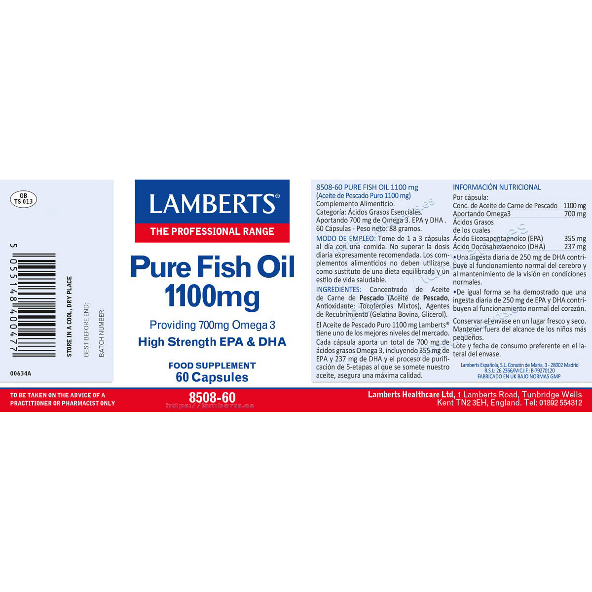 Pure fish oil, Lamberts, 60 capsules